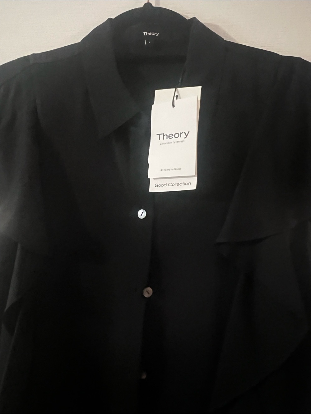 Theory Black Ruffle Front Button Blouse - Picture 3 of 4